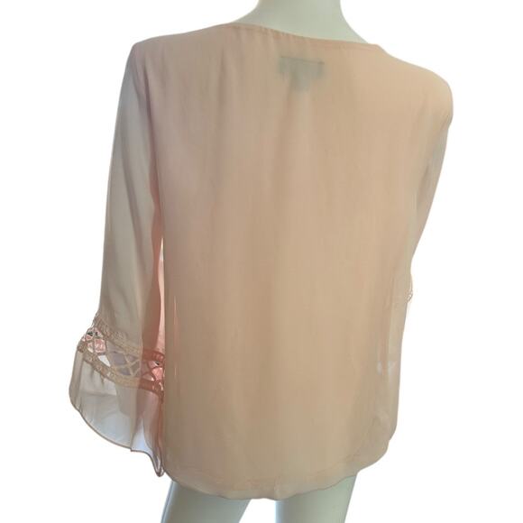 AB Studio Womens medium top sheer pale pink 3/4th bell sleeve chiffon blouse - Picture 9 of 10